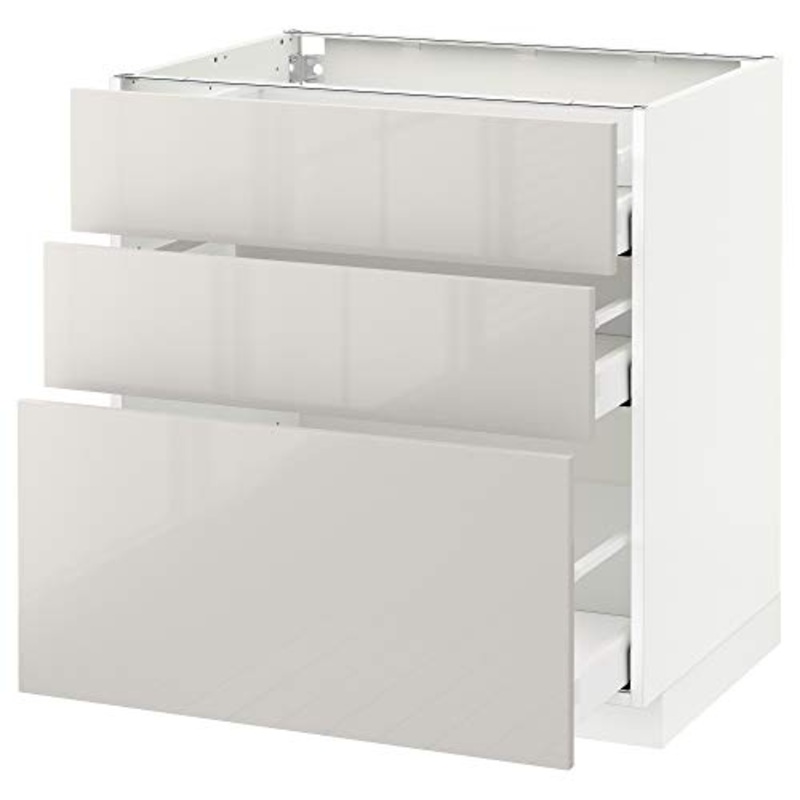 METOD/MAXIMERA mobile base con cassetti 3 80×61.8×88 cm bianco/Ringhult grigio chiaro