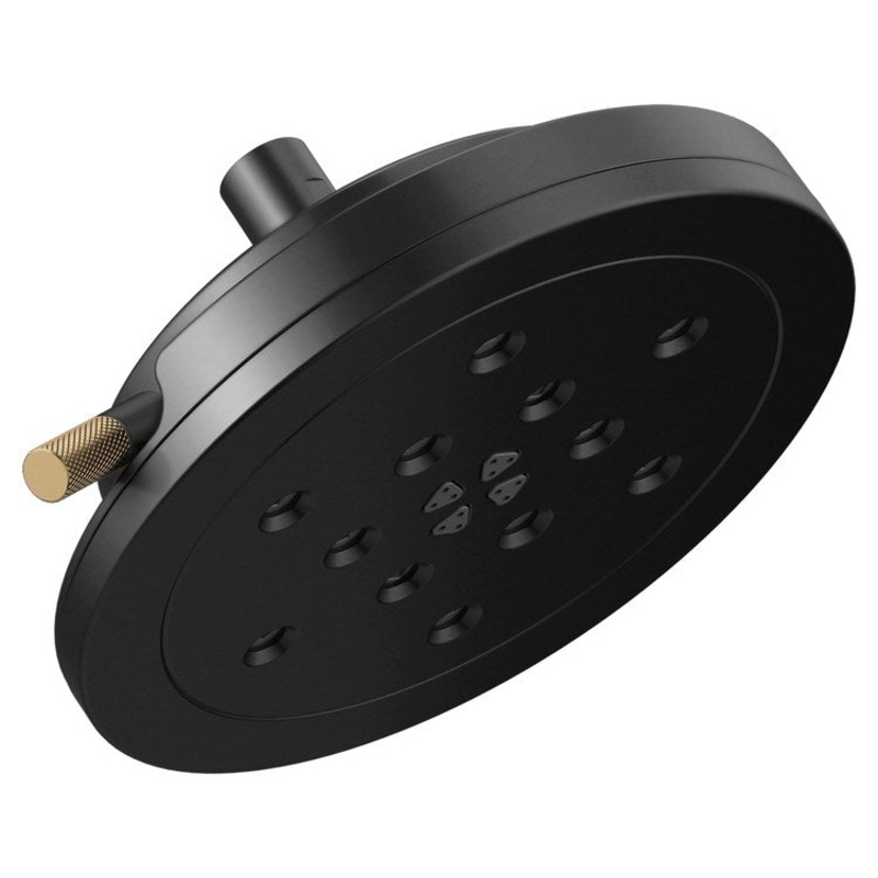 Showerhead Litze 4 Functions Round with H2Okinetic Technology Matte Black/Brilliance Luxe Gold 8 Inch 1.75 Gallons per Minute