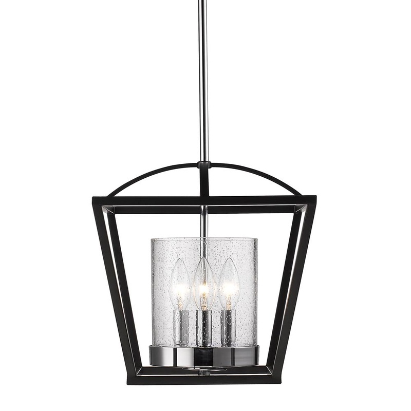 Three Light Semi-Flush Mount from the Mercer Collection in Matte Black Finish by Golden