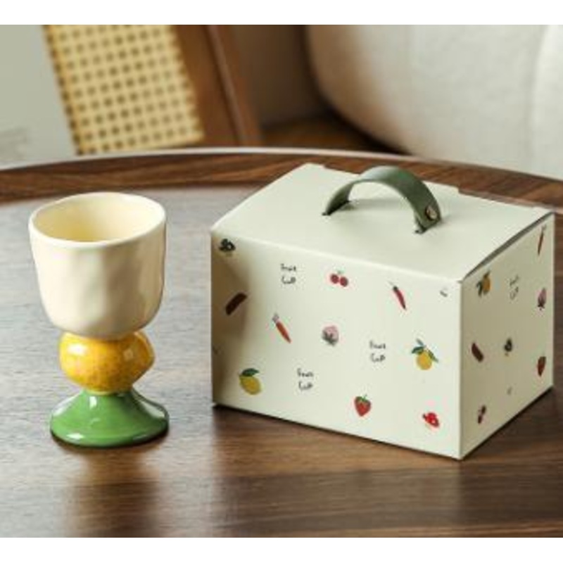Yellow Whimsical lemon Stem Ceramic Goblet – 150ml Hand-Painted  lemon Design, Unique Coffee & Drinkware Gift with Box