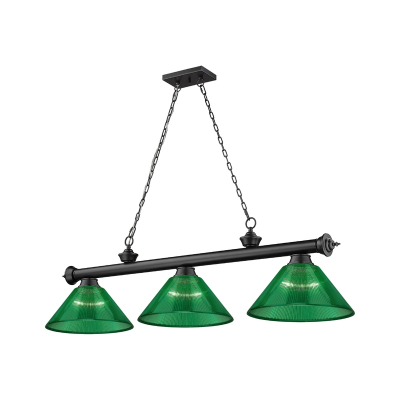 Cordon 3-Light Billiard Matte Black Cone Green Acrylic
