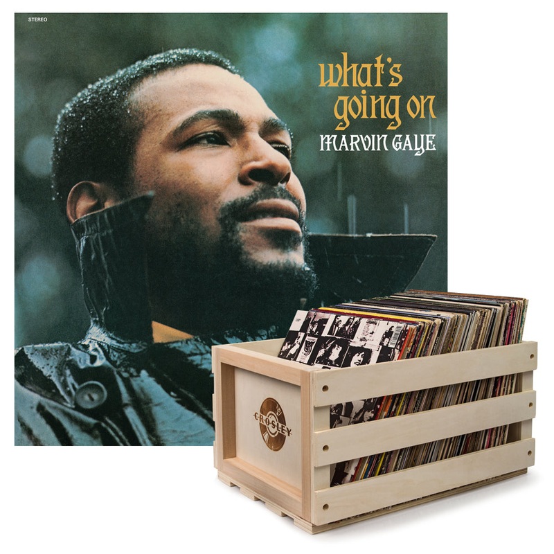 Crosley Record Storage Crate & Marvin Gaye What’s Going On – Vinyl Album Bundle