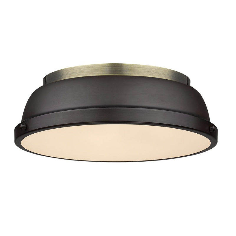 Duncan 14″ Flush Mount in Aged Brass with a Rubbed Bronze Shade