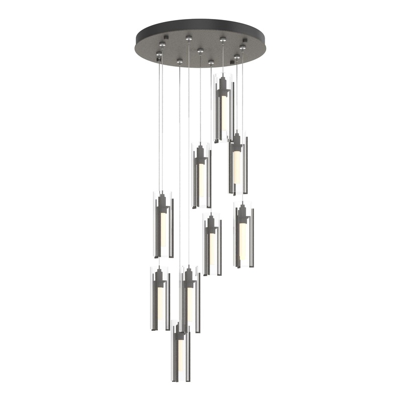 Exos Glass 9-Light Pendant Natural Iron Clear Glass (ZM)