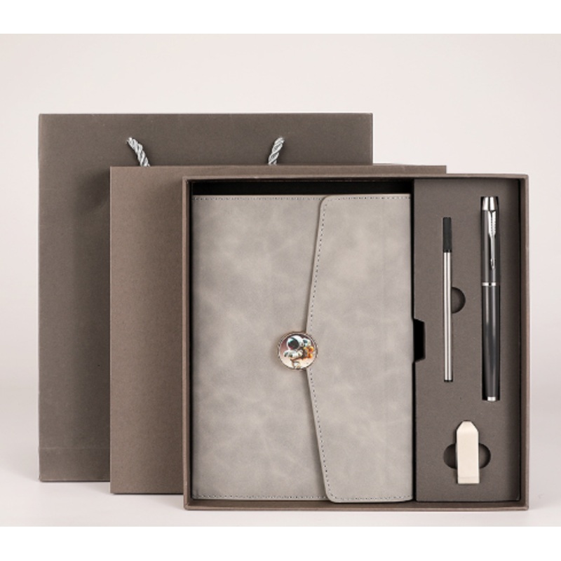 Grey Premium A5 Three-Fold Notebook Gift Set with 16GB USB and Pen