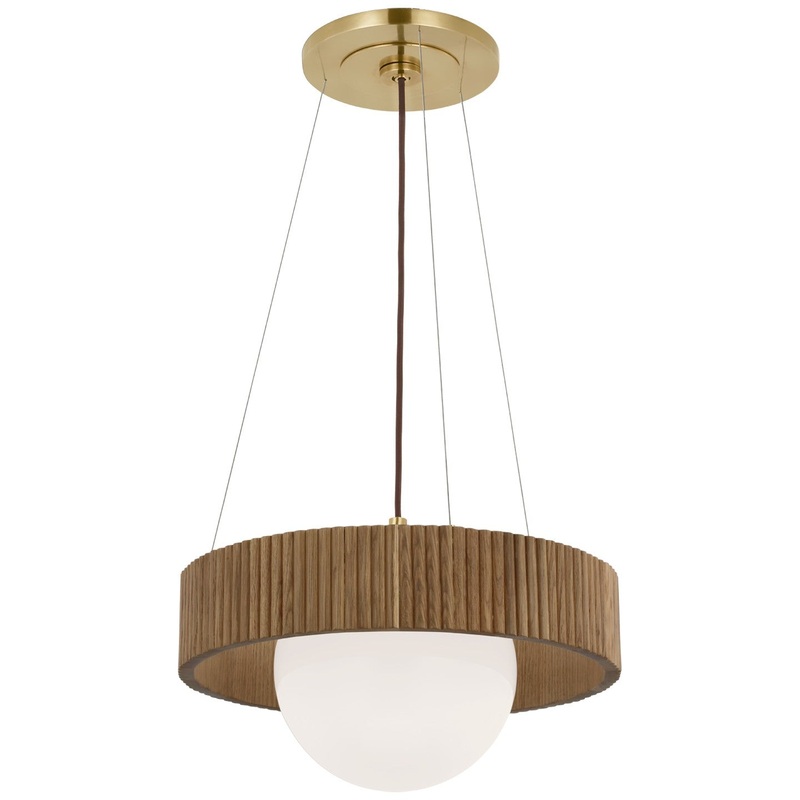 LED Chandelier from the Arena Collection in Hand-Rubbed Antique Brass And White Glass Finish by Visual Comfort Signature