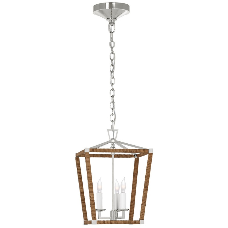 LED Lantern from the Darlana Wrapped Collection in Polished Nickel And Natural Rattan Finish by Visual Comfort Signature
