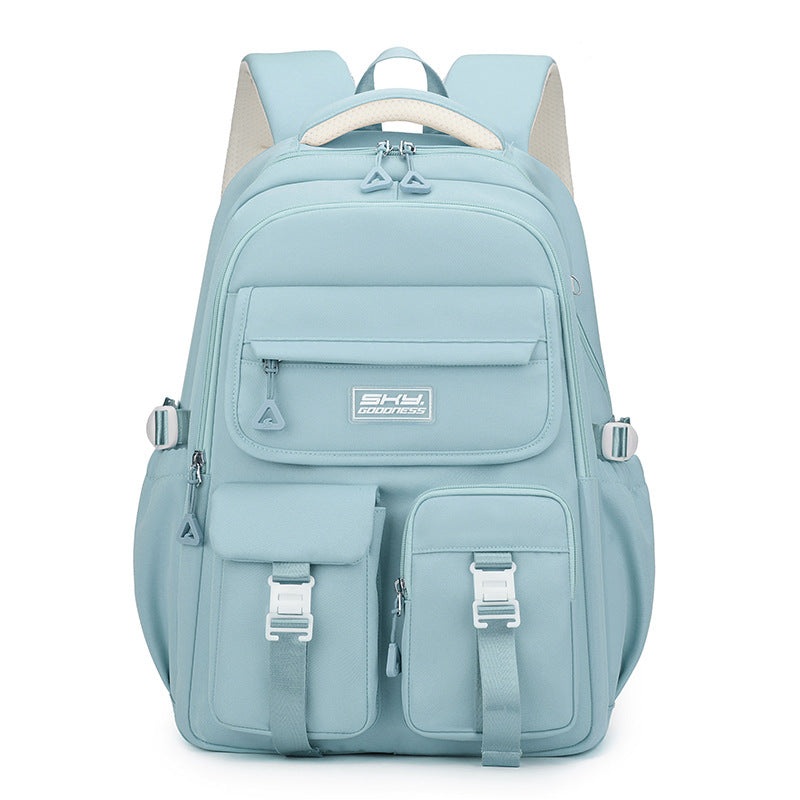 Light Blue Large Capacity Waterproof Student Backpack – Fits 15-Inch Laptop, Multi-Pocket Travel Daypack