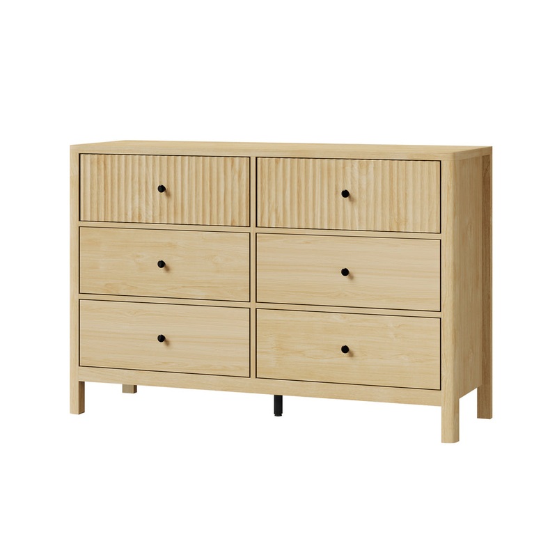 Oikiture 6 Chest of Drawers Dresser Tallboy Storage Cabinet Natural