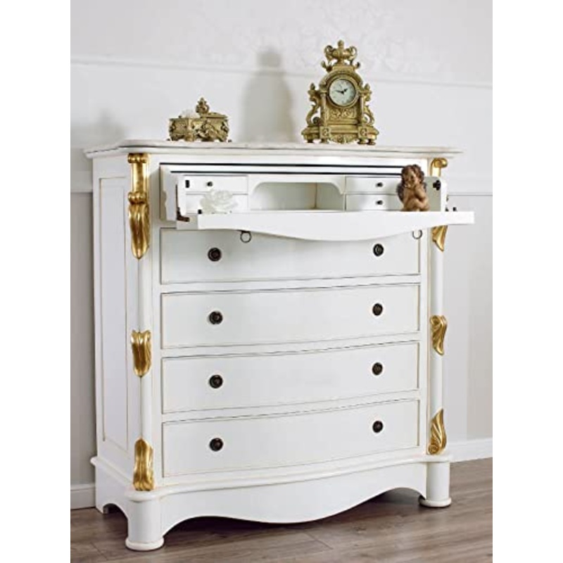 Simone Guarracino Luxury Design Com Cannocchiale stile Barocco Decap cassettone secretaire avorio e foglia oro marmo crema
