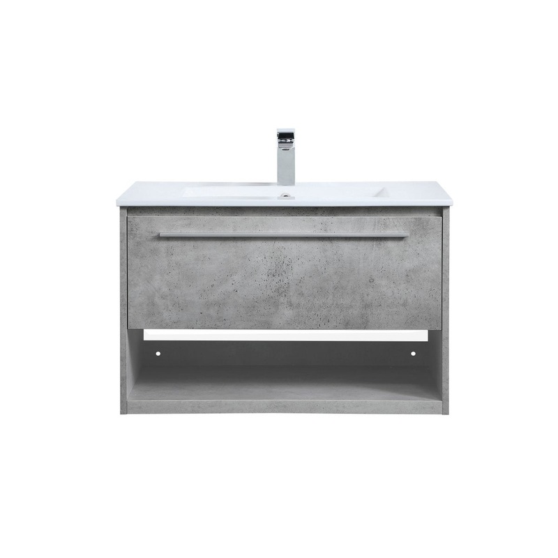 Single Bathroom Floating Vanity from the Kasper Collection in Concrete Grey Finish by Elegant Lighting