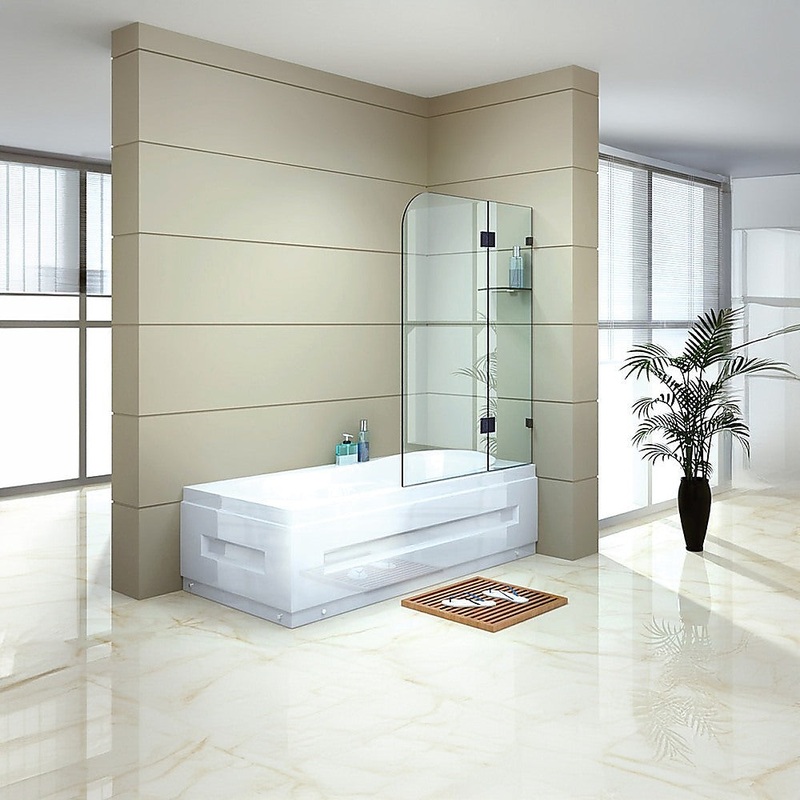90cm Frameless Glass Bath Screen with Stainless Steel Brackets – Nickel