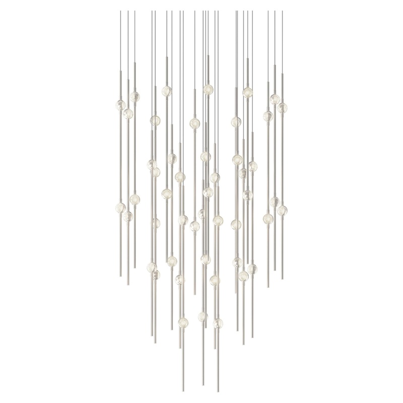 Aries 25″ Round LED Pendant Satin Nickel with Clear Faceted Acrylic 3000K 10′ Adjustable Cord