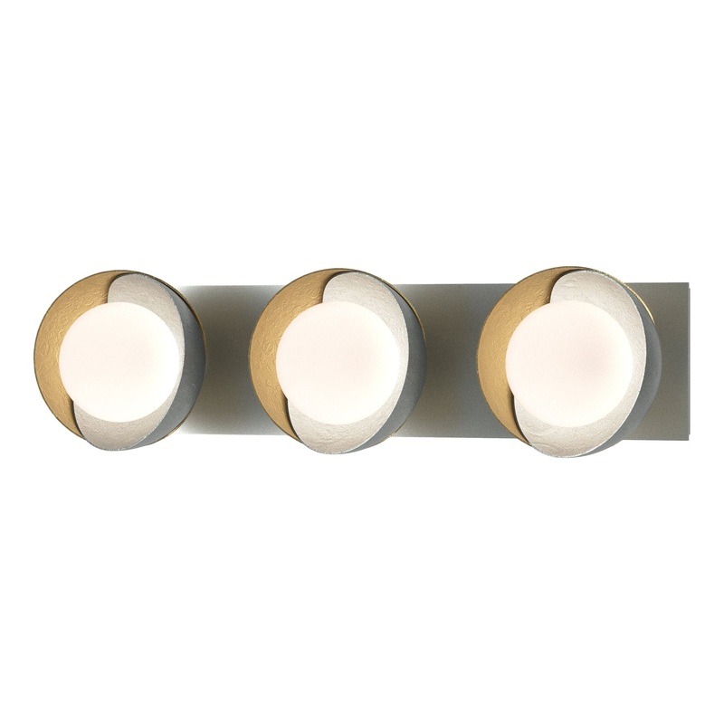 Brooklyn 3-Light Straight Double Shade Bath Sconce Vintage Platinum Modern Brass