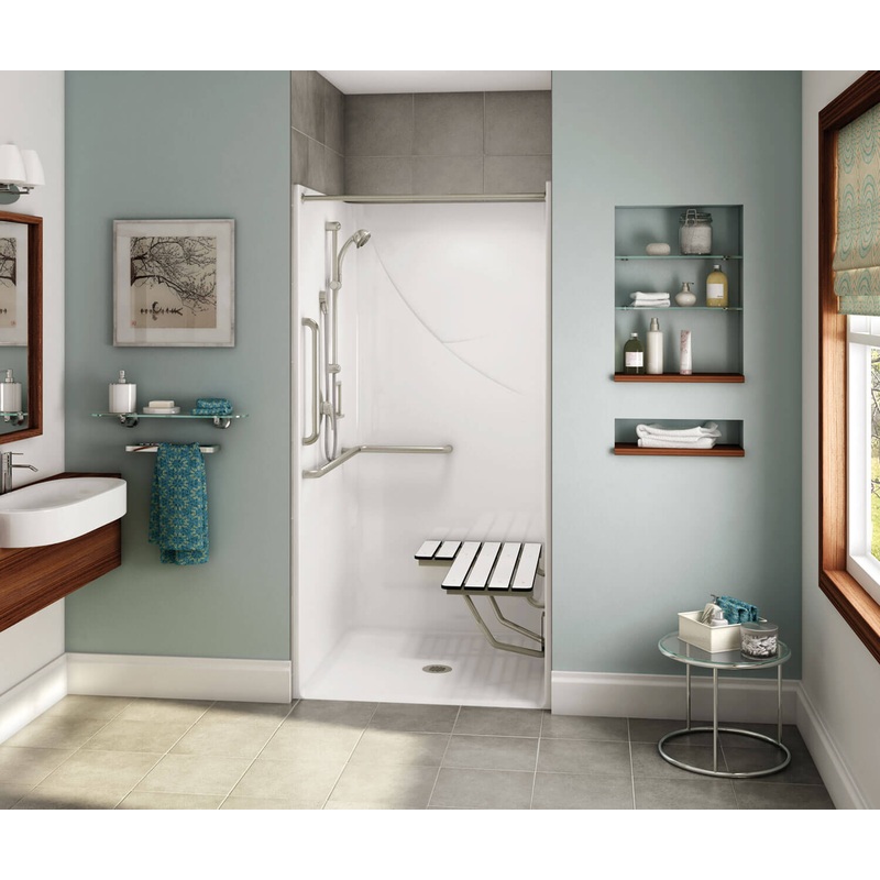 MAAX 106033-000-002-110 OPS-3636 – Complete Accessibility Package with Vertical Grab Bar AcrylX Alcove Center Drain One-Piece Shower in White