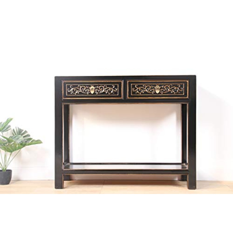 Yajutang – Console con 2 cassetti in legno massiccio, colore: Nero