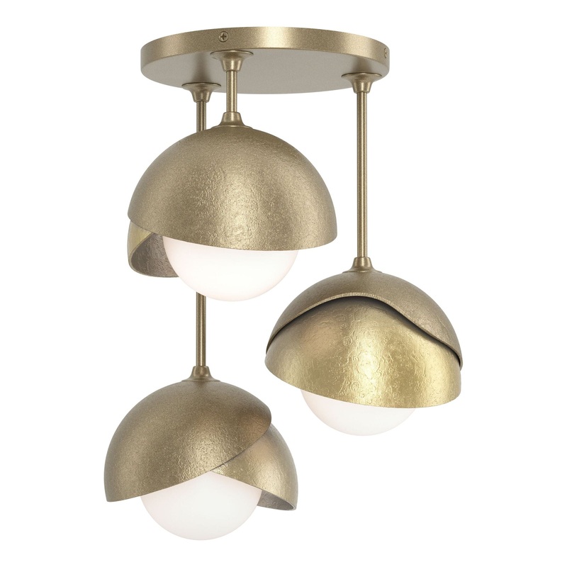 Brooklyn 3-Light Double Shade Semi-Flush Soft Gold Modern Brass