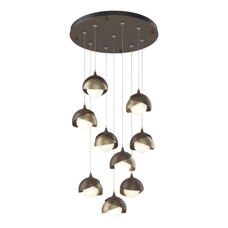 Brooklyn 9-Light Double Shade Pendant Bronze Soft Gold