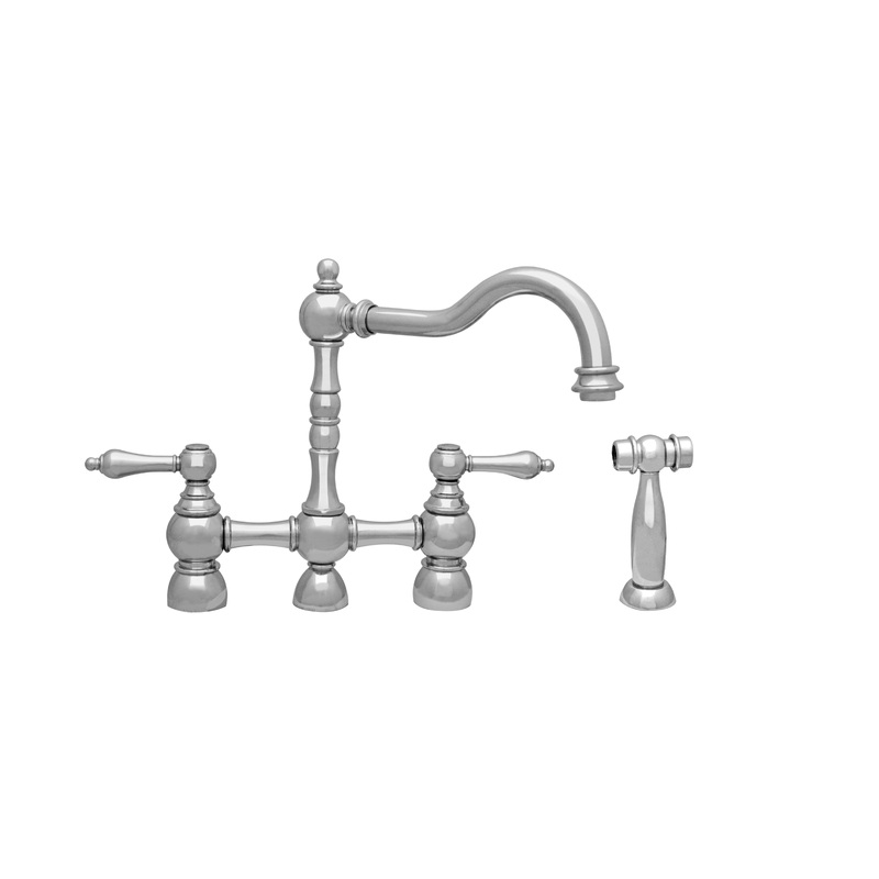 Englishhaus Bridge Faucet with Long Traditional Swivel Spout, Solid Lever Handles and Solid Brass Side Spray