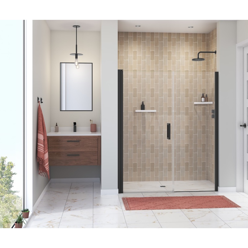 MAAX 138275-900-340-101 Manhattan 53-55 x 68 in. 6 mm Pivot Shower Door for Alcove Installation with Clear glass & Square Handle in Matte Black