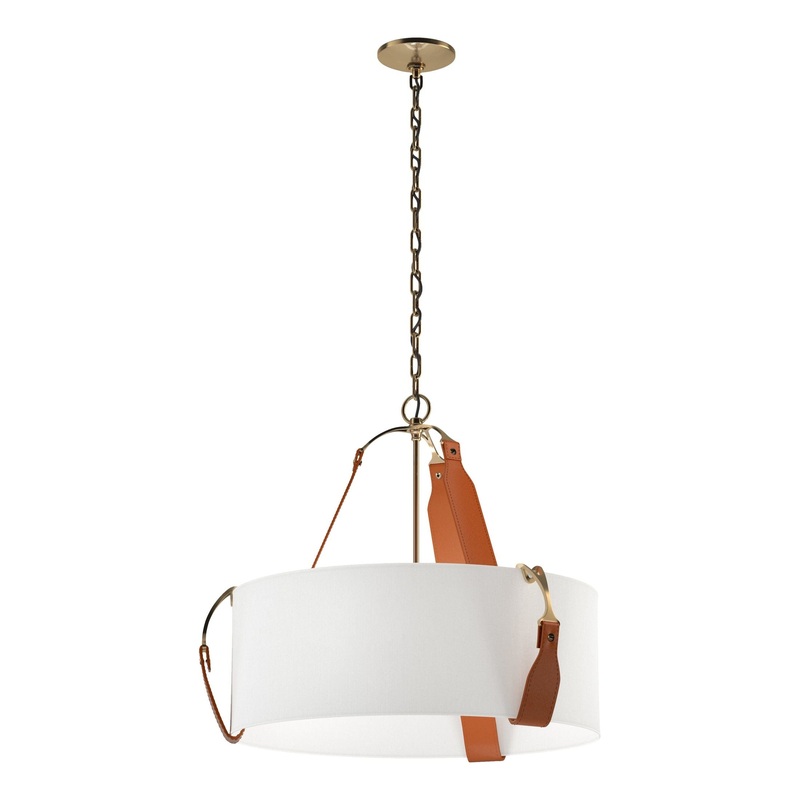 Saratoga Small Pendant Antique Brass Chestnut Leather Natural Anna Shade (SF)