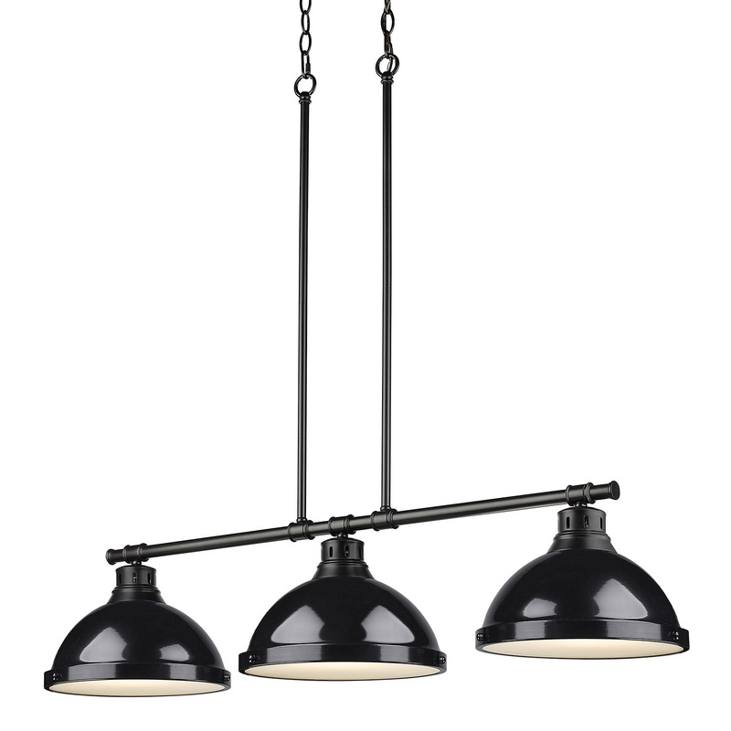 Three Light Linear Pendant from the Duncan Collection in Matte Black Finish by Golden
