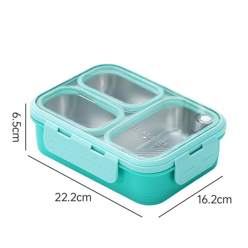 Green 3-Compartment Stainless Steel Bento Lunch Box – Leak-Proof, for Kids & Adults for School & Office