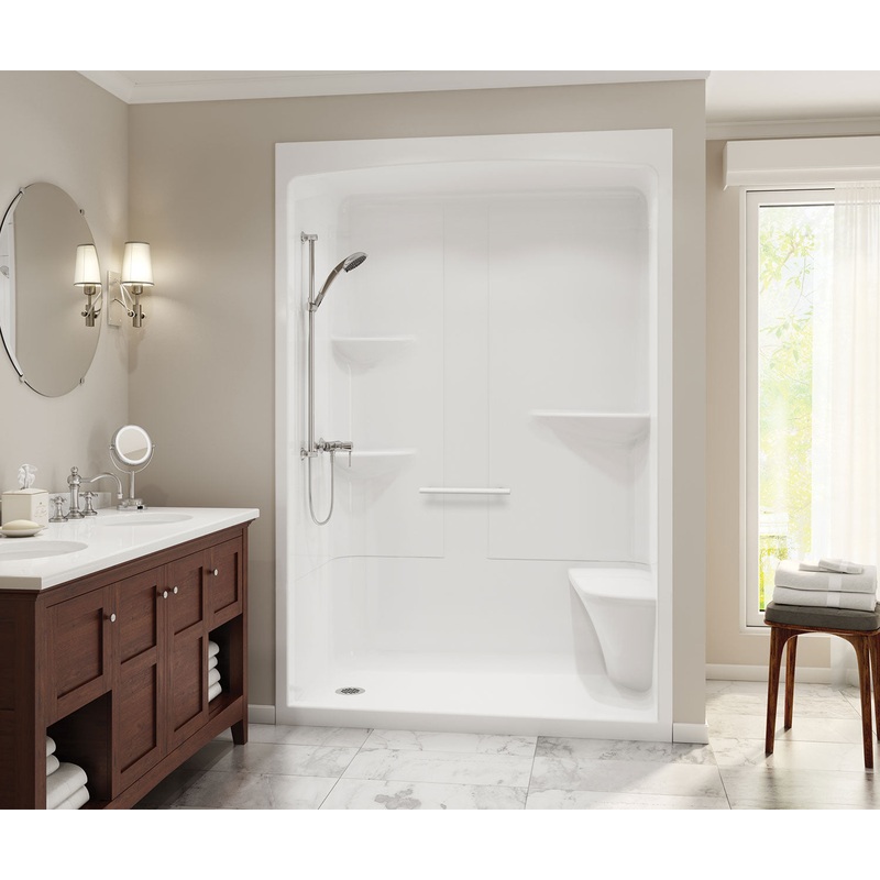 MAAX 105922-NC-000-001 Camelia SHR-6034 Acrylic Alcove Center Drain One-Piece Shower in White