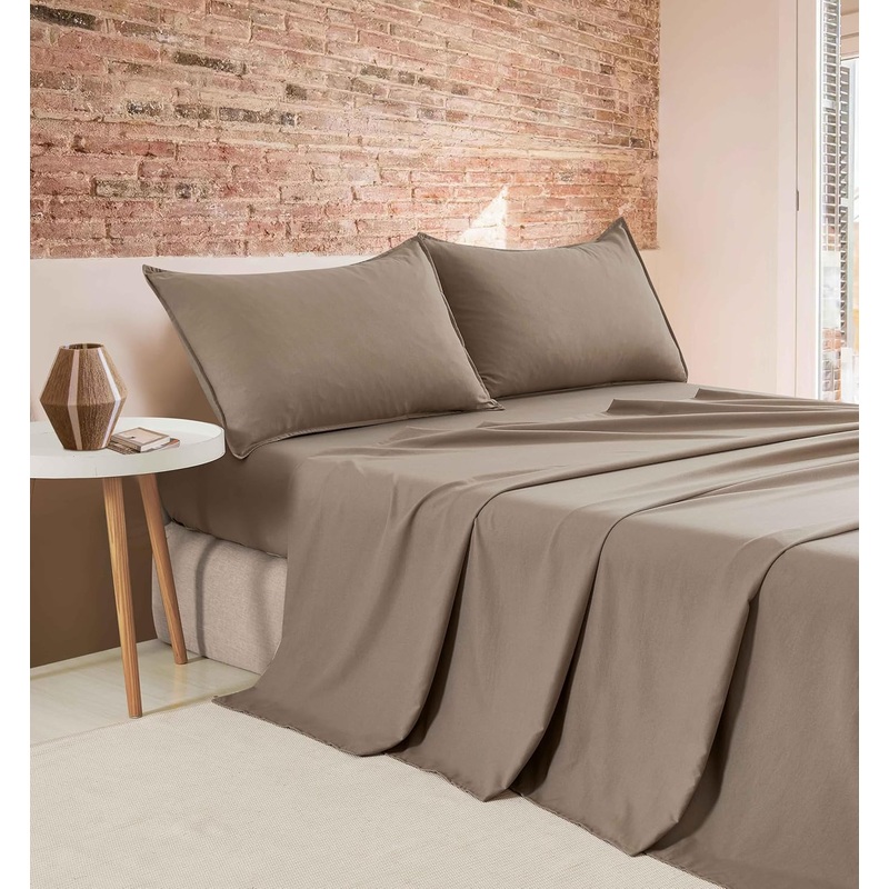 Vintage Washed Microfibre Sheet Set (Truffle, Single)