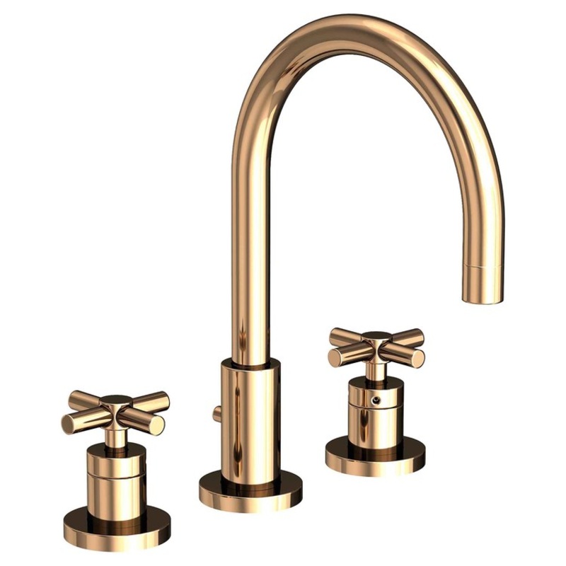 East Linear Two Handle Widespread Bathroom Faucet with Cross Handles with Drain – French Gold PVD
