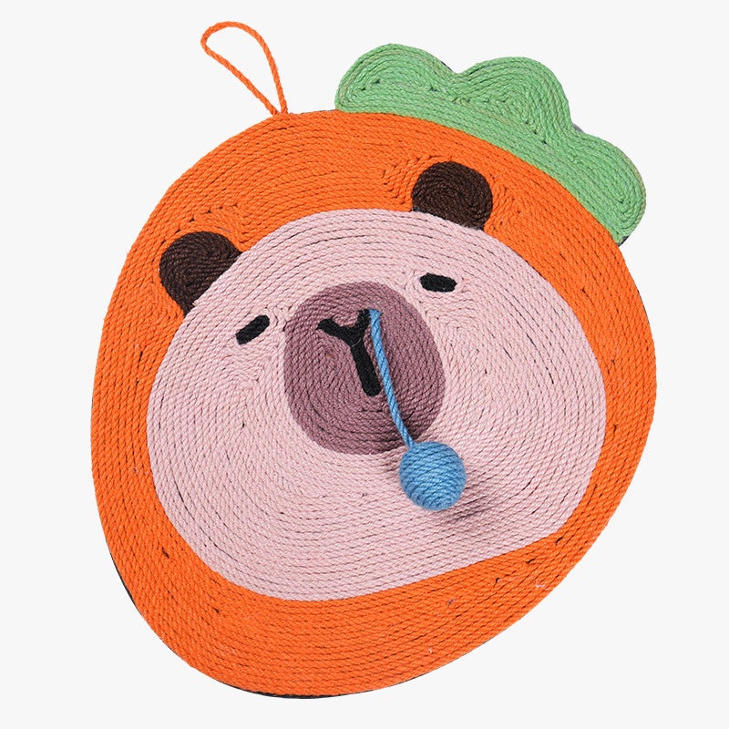 Fruit-Themed Capybara Cat Scratching Pad – Sisal Rope, EVA Non-Slip Backing, Hanging or Floor Use(Carrot color)