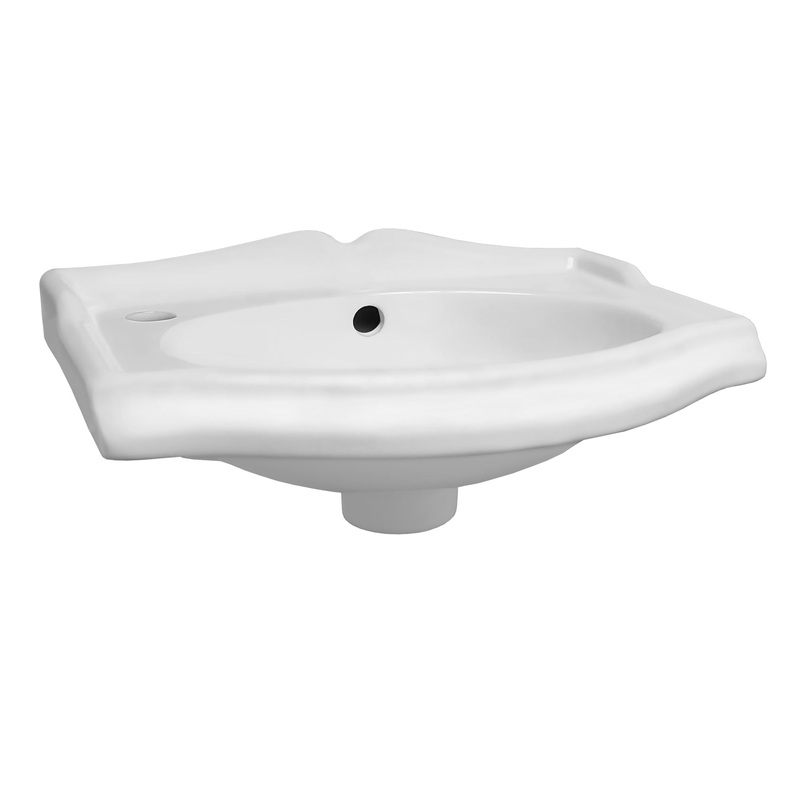 Isabella Collection Small Rectangular Wall Mount Basin with Integrated Oval Bowl, Backsplash, Decorative Trim, Overflow and Left Hole Faucet Drilling