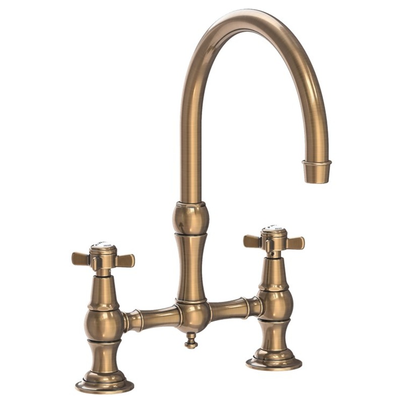 Kitchen Faucet Fairfield Bridge 8 Inch Spread 2 Cross ADA Antique Brass Spout Height 9 Inch Spout Reach 9 Inch 1.8 Gallons per Minute
