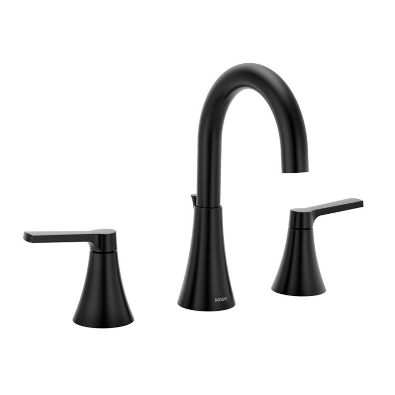 Lavatory Faucet Jase Widespread 8 Inch Spread 2 Lever ADA Matte Black 1.2 Gallons per Minute Pop-Up 2 Hole