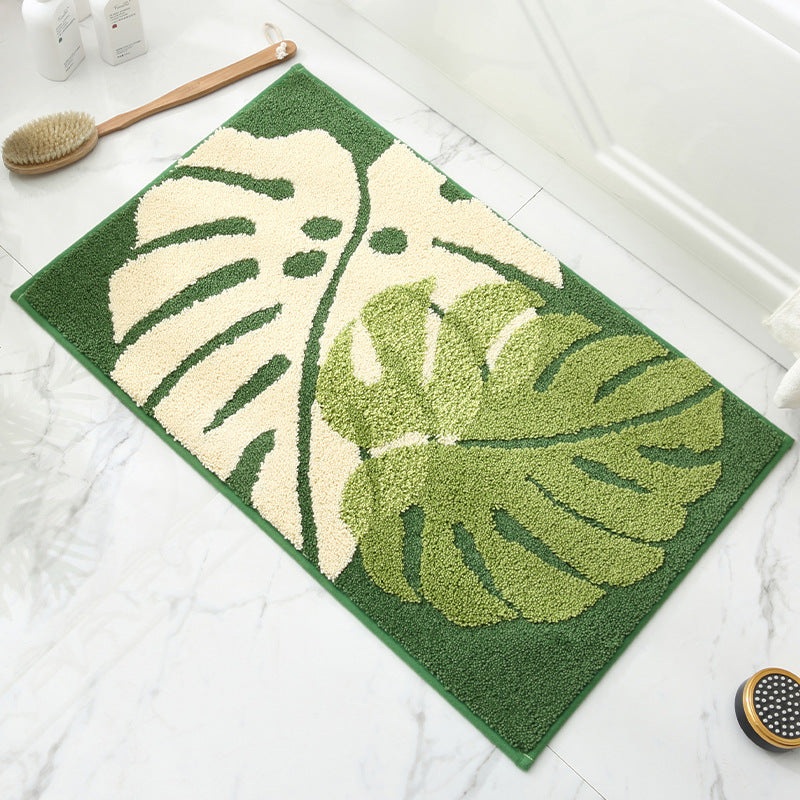 Leaves Fall in Autumn – Green Jacquard Bathroom Mat – Super Absorbent Non-Slip Rug (40x60cm), Toilet Floor Mat for Bathroom/Bedroom/Entryway