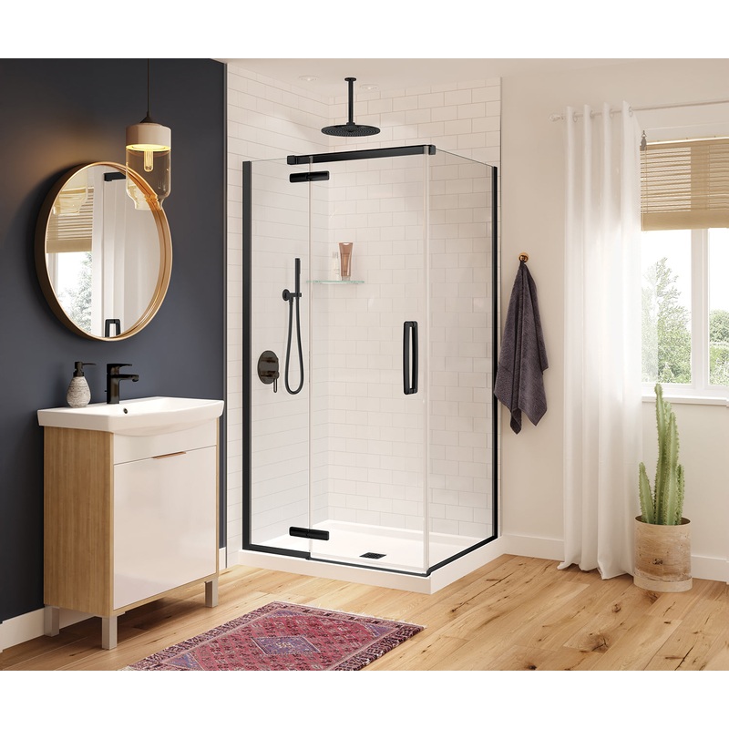 MAAX 137302-900-340-000 Hana Rectangular 42 x 34 x 75 in. 8mm Pivot Shower Door for Corner Installation with Clear glass in Matte Black