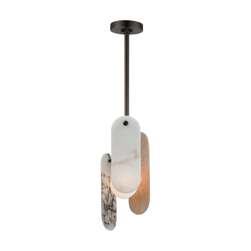 Megalith Stem Hung LED Pendant Brushed Bronze Various Stone