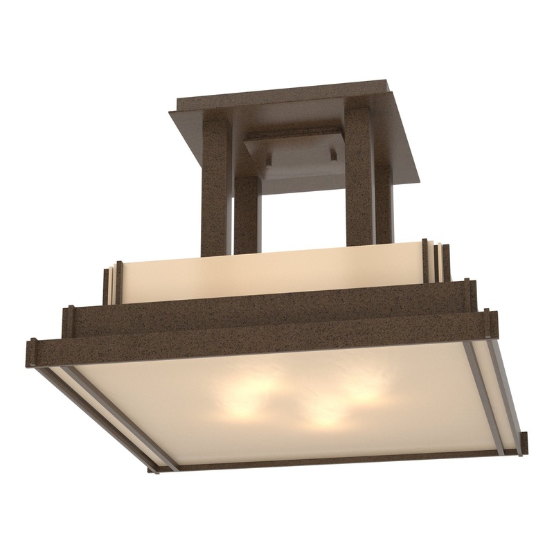Steppe Large Semi-Flush Coastal Bronze Ivory Art Glass (CC)