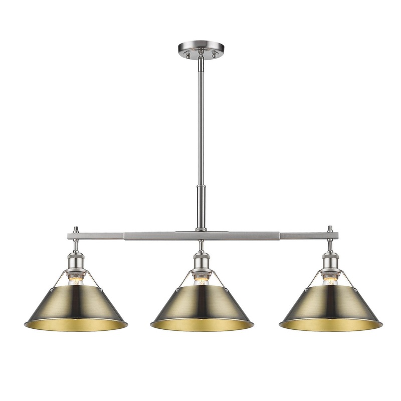 Three Light Linear Pendant from the Orwell Collection in Pewter Finish by Golden