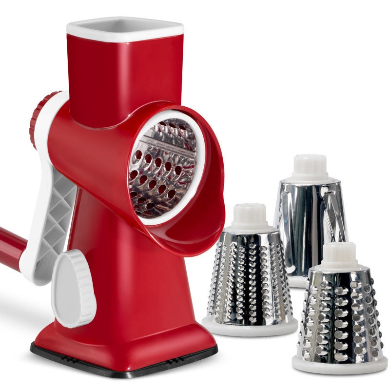 White Rotary Cheese Grater & Vegetable Slicer – Manual Shredder with 3 Interchangeable Drums