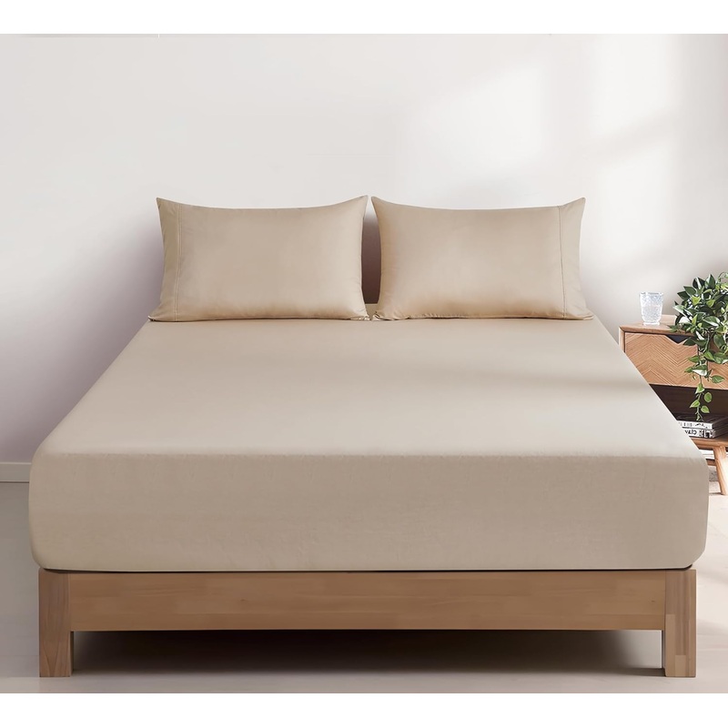 100% Vintage Washed Cotton Fitted Sheet Combo Set  100% Natural Cotton, Ultra Soft & Breathable  Includes Fitted Sheet & Pillowcases  Machine Washable (Natural, Single)
