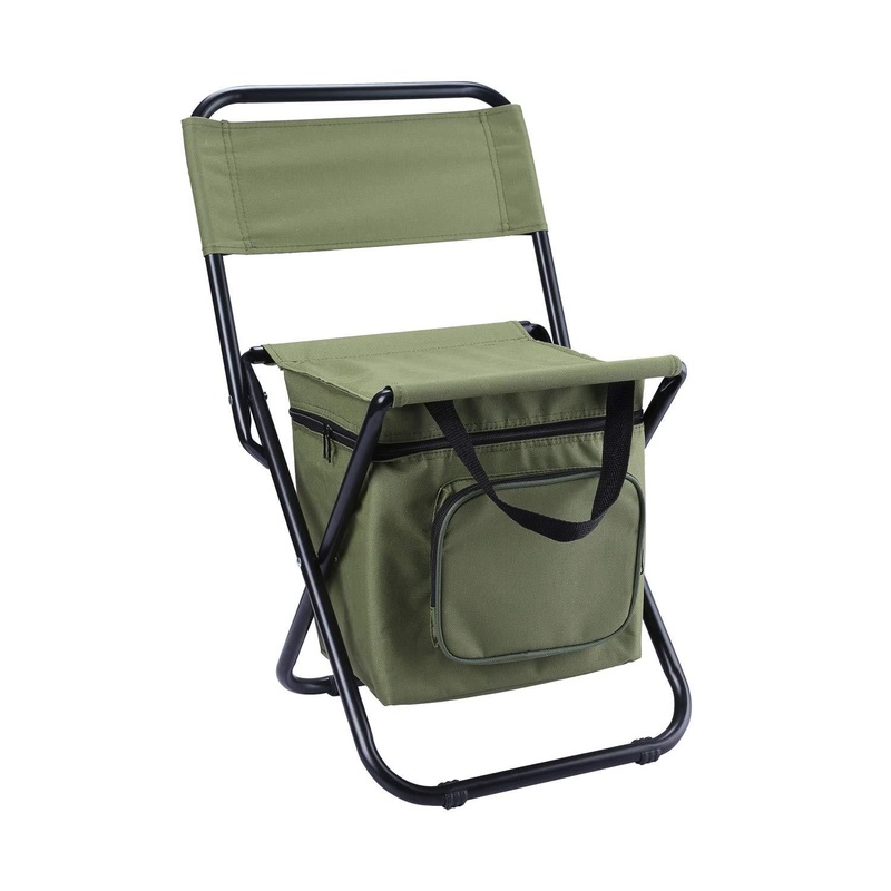 Foldable Camping Chair with Integrated 10L Insulated Cooler Bag – Army Green