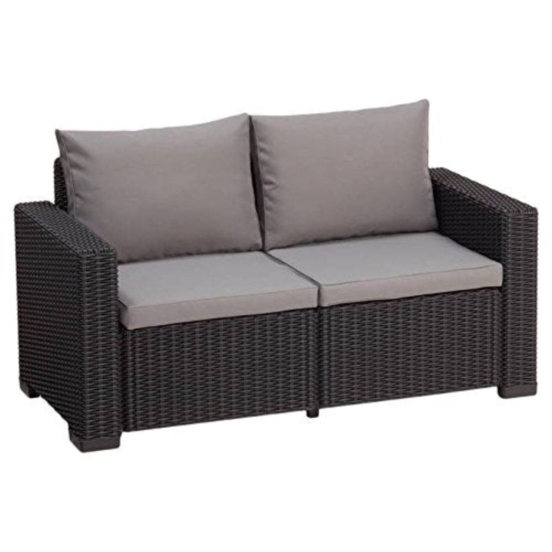 Keter California Divano da Giardino 2 Posti, Divano in Rattan Cuscino Incluso Color Grafite