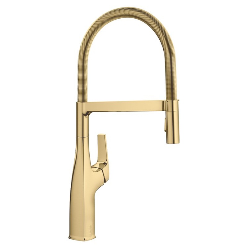 Kitchen Faucet Rivana Semi Pro 1 Lever CALGreen CEC Satin Gold Gooseneck 360 DEG Swivel 1 Hole 1.5 Gallons per Minute