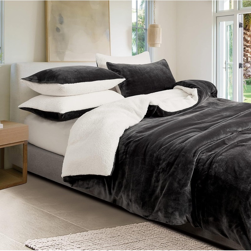 2-in-1 Teddy Sherpa Quilt Cover Set (Double Size – Charcoal)