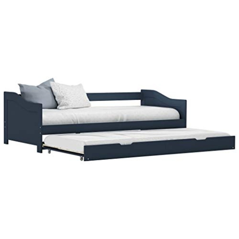BIGTO – Divano letto estraibile, in legno di pino massello, 90 x 200 cm, colore: Grigio