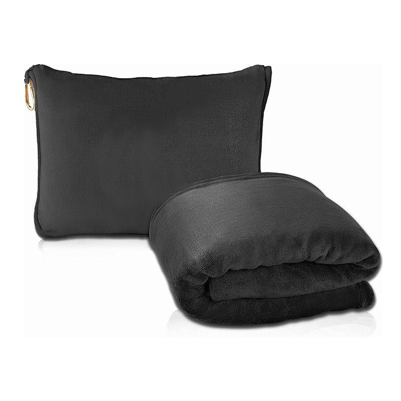 Black Multi-Function 2-in-1 Travel Blanket with Storage – 50 x 60 in (127 x 152 cm) Lightweight Airplane Companion