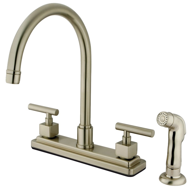 Claremont KS8798CQL Two-Handle 4-Hole Deck Mount 8″ Centerset Kitchen Faucet with Side Sprayer, Brushed Nickel
