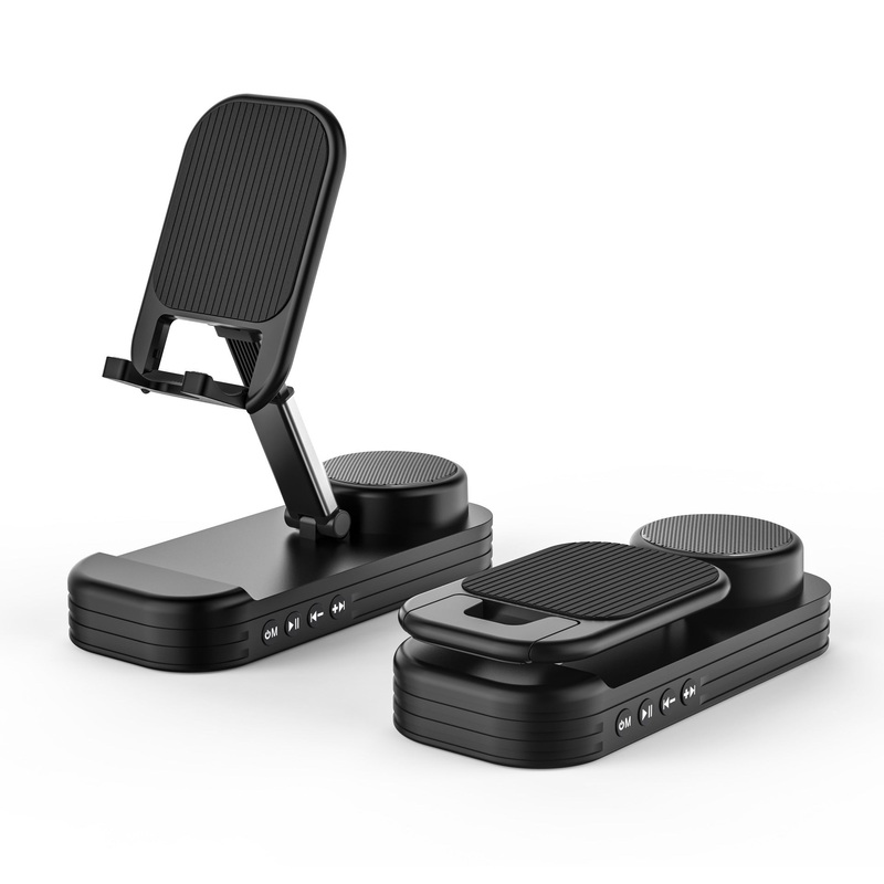 Foldable Desktop Phone Stand with Bluetooth 5.3 Speaker – Adjustable Angle & Height, TF/Line-In(black)
