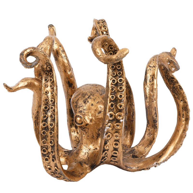 Gold Vintage Bronze Octopus Mug Holder – Decorative Resin Statue & Countertop Cup Rack